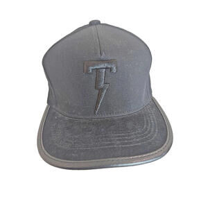 Tackma Hat Cap Strap Buckle Back Black Embroidered Thunderbolt Logo Suede Brim